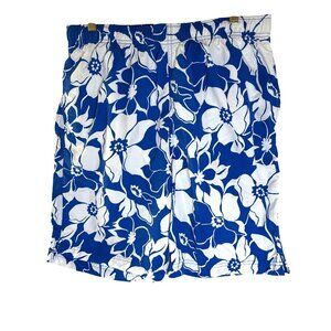 Lands' End Swim Trunks Size Medium Hibiscus Floral Print‎ Blue White Resortwear